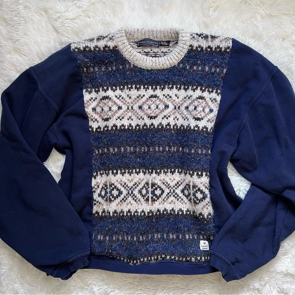 Vintage Upcycled Peter England Knit Sweater with Modern Sleeves